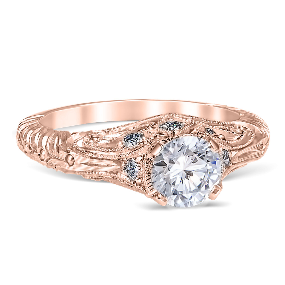 Florin Leaf Vintage Filigree 14K Rose Gold Engagement Ring