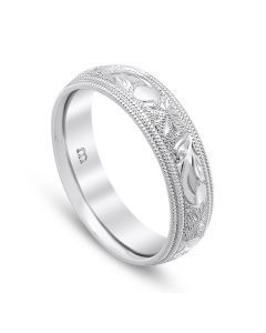 Scroll and Star Men's Band 14K White Gold
