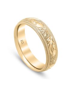 Scroll and Star Men's Band 18K Yellow Gold
