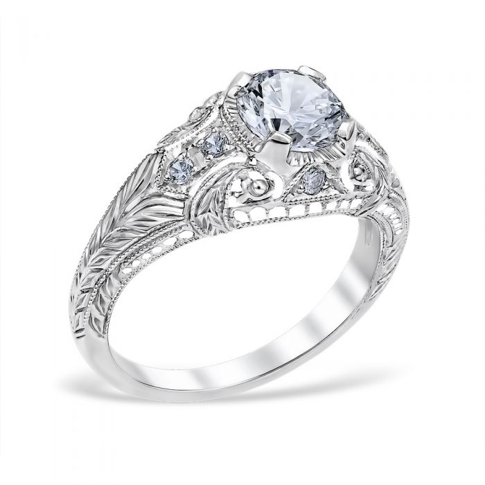 Romanesque Arcade 18k White Gold Engagement Ring