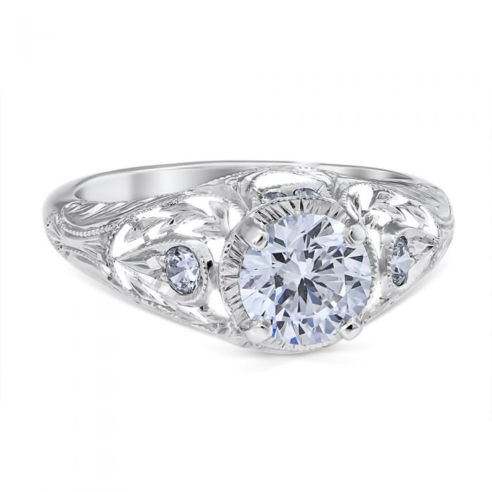 Wreathed Pear Platinum Vintage Engagement Ring