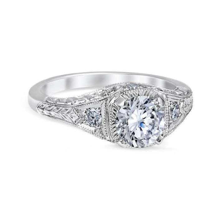 Floral Burst Vintage 14K White Gold & Diamond Engagement Ring