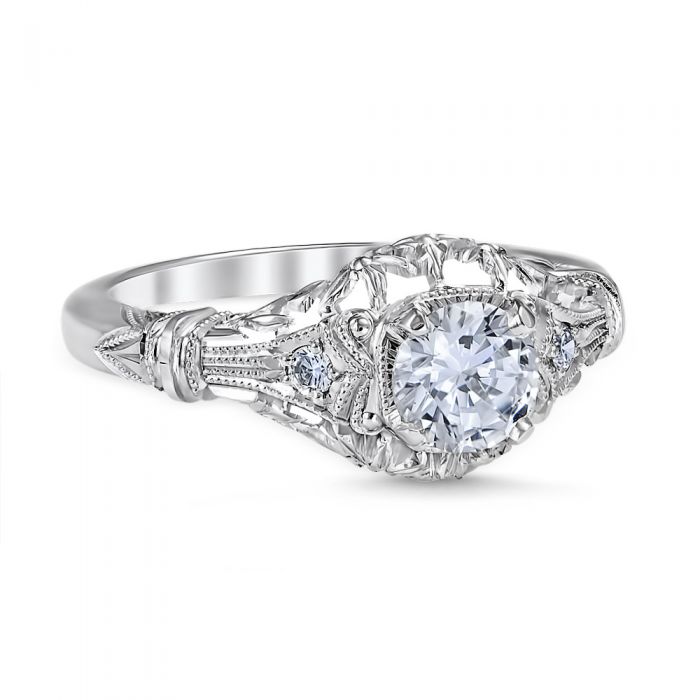 Edwardian Blossom 14K White Gold Engagement Ring