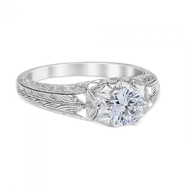 Sweeping Lace 18K White Gold Vintage Engagement Ring