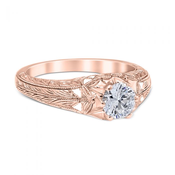 Sweeping Lace 14K Rose Gold Vintage Engagement Ring