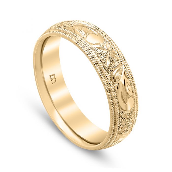 Scroll and Star Men's Band 14K Yellow Gold