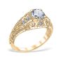Romanesque Arcade Vintage 18K Yellow Gold & Diamond Filigree Engagement Ring