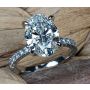 Handmade Platinum Ring with Oval Center and Diamond Accents