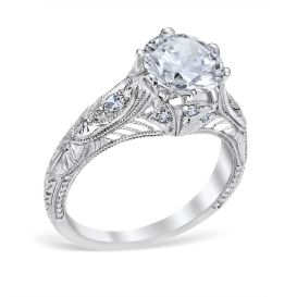 Platinum vintage style engagement ring with antique filigree details