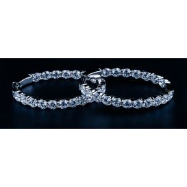 8.26CTW INSIDE-OUTSIDE DIAMOND HINGED OVAL-SHAPED HOOP EARRINGS