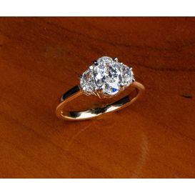 18K Yellow Gold and Platinum Custom Three Stone Engagement Ring