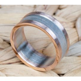 Platinum and Rose Gold Men's Wedding Band with a Texture Finish