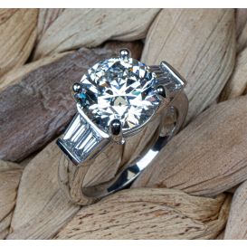 Custom Platinum Mounting with Round Diamond and Baguette Side Stones