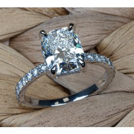 Platinum Handmade Ring with Cushion Center and Diamond Accents