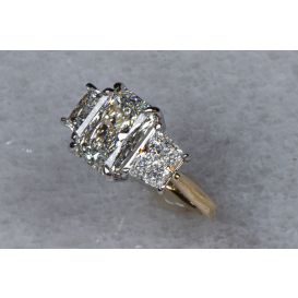 Custom 18K and Platinum Handmade Three Stone Ring