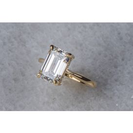 18K yellow gold handmade basket setting ring with hidden halo