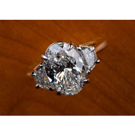 Custom 18K Yellow Gold & Platinum Three Stone Ring