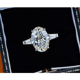 Handmade Oval and Tapered Baguette Three-Stone Ring