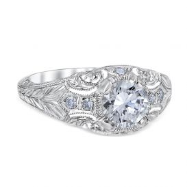 Romanesque Arcade Vintage Platinum Gold & Diamond Filigree Engagement Ring