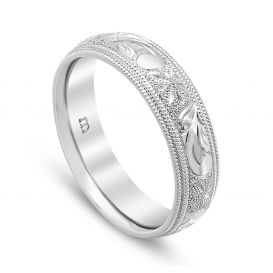Scroll and Star Men's Band 18K White Gold