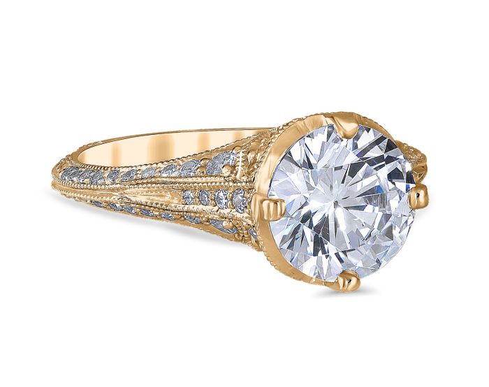 Angelina 18K Yellow Gold Pave and Filigree Engagement Ring