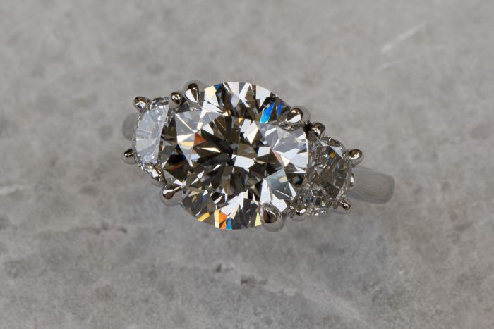 Custom Platinum Handmade Three Stone Ring