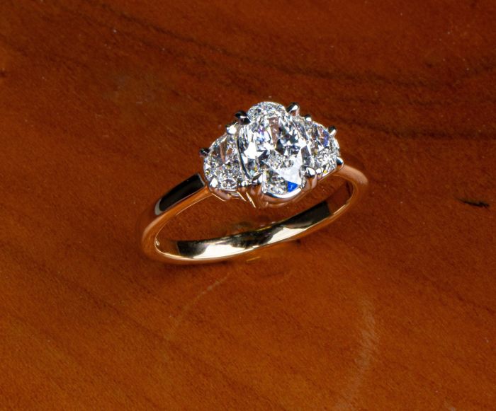 18K Yellow Gold and Platinum Custom Three Stone Engagement Ring