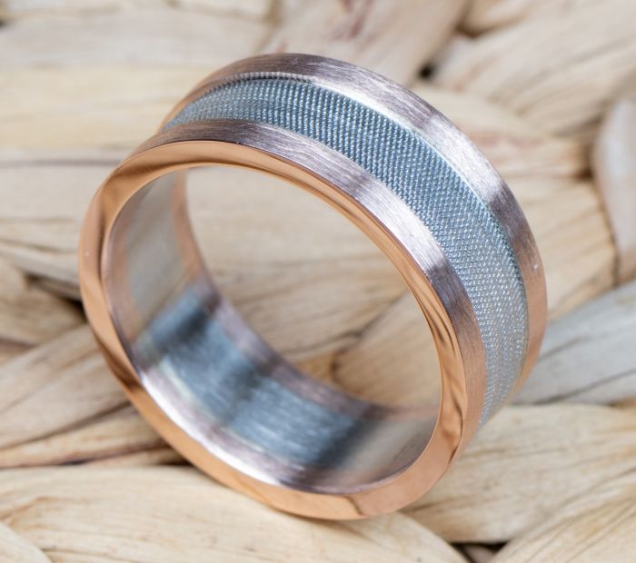 Platinum and Rose Gold Men's Wedding Band with a Texture Finish