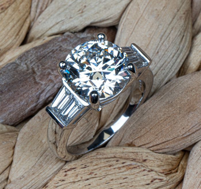 Custom Platinum Mounting with Round Diamond and Baguette Side Stones
