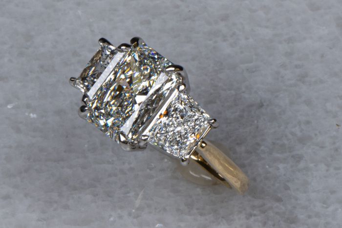 Custom 18K and Platinum Handmade Three Stone Ring