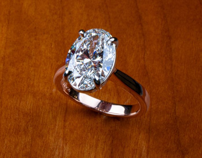Handmade Oval Solitaire Ring in Rose Gold and Platinum