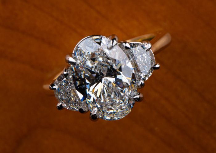 Custom 18K Yellow Gold & Platinum Three Stone Ring