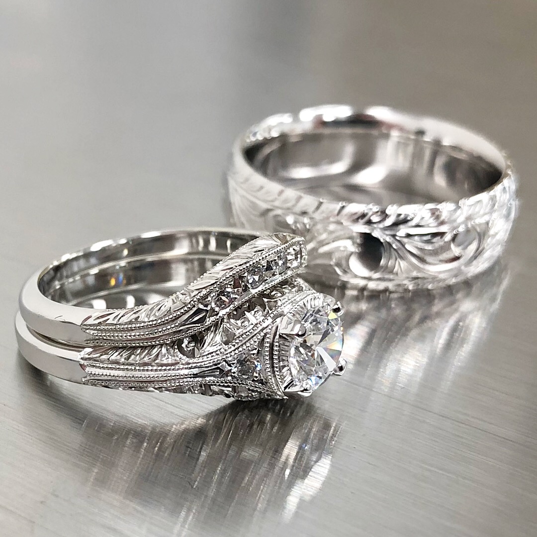 Vintage Art Deco Filigree Engagement Ring Set – Motek Jewelry